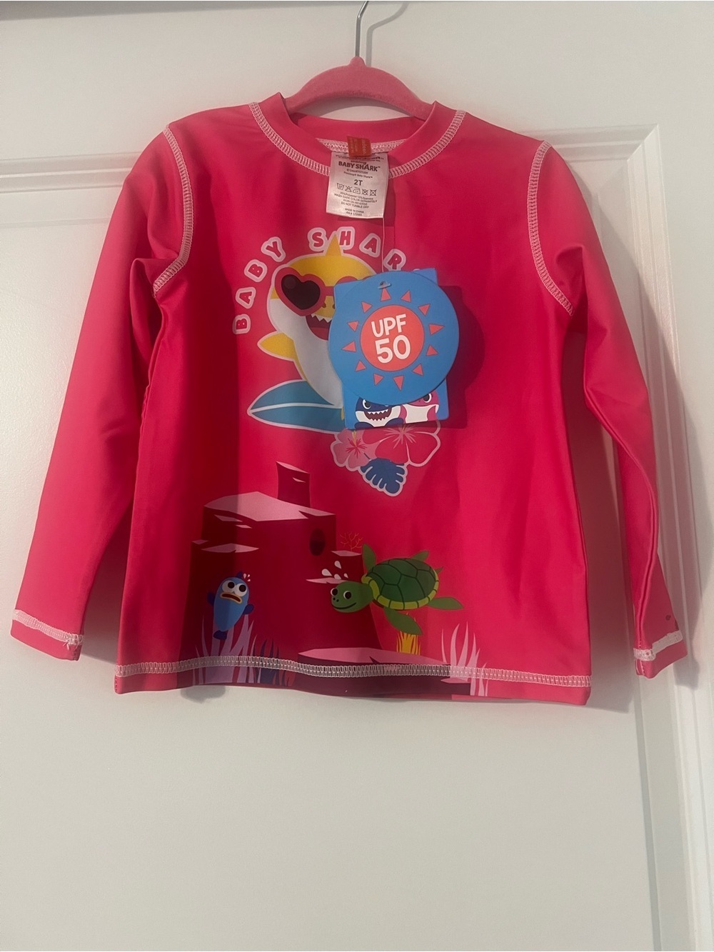 Pinkfong Baby Shark Pink Long-Sleeve Kids Rashguard - Picture 7 of 9